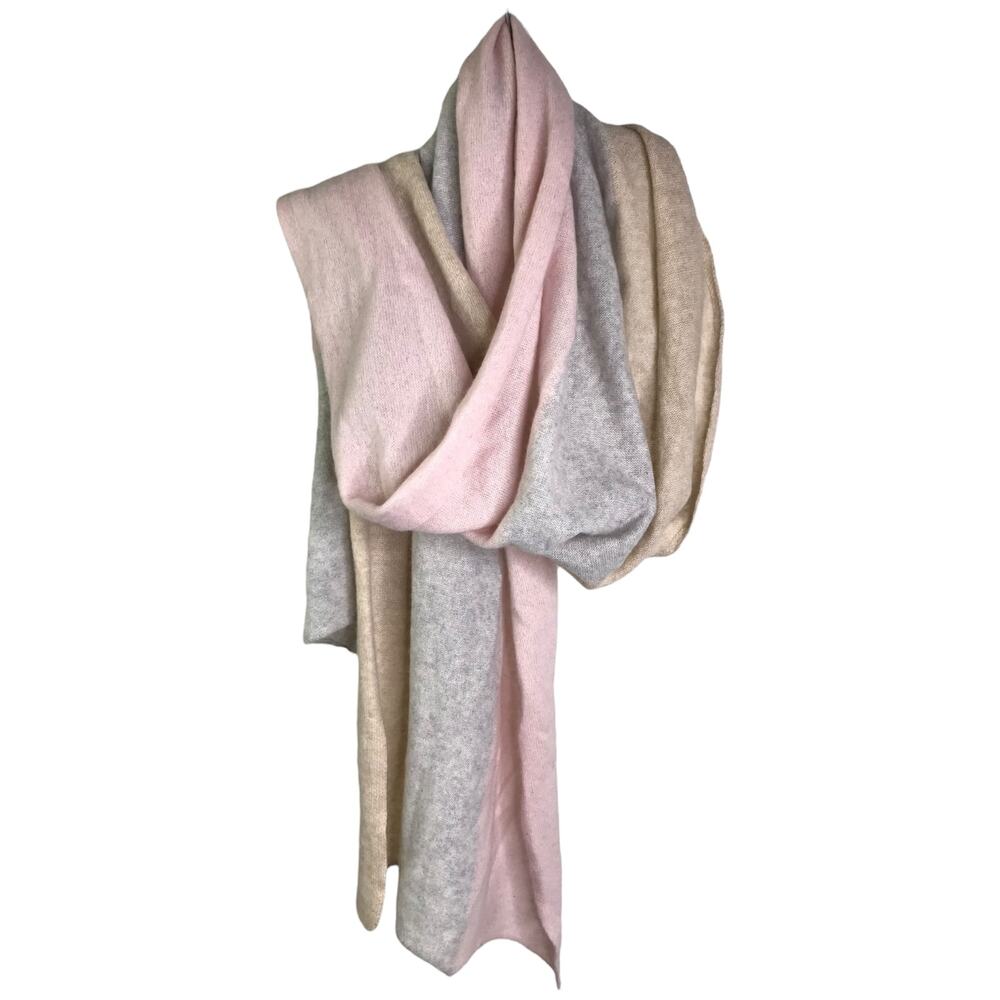 Ply Cashmere Scarf Heather Gray Pink Beige Striped Soft 100% Cashmere